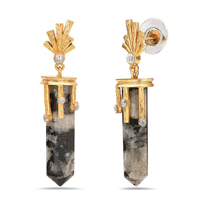 Drop Black Grey Agate Earring for wholesale by Jewelry Fiesta