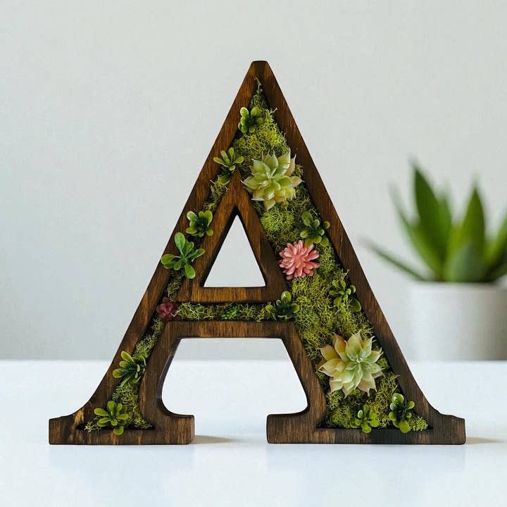Handcrafted Botanical Wood Letters with Preserved Moss - A for wholesale by A Rustic Root