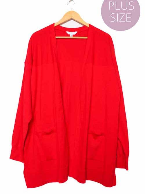 Kvinders Plus Langærmet Åben Front Let Strikket Cardigan for engroshandel hos Good Stuff Apparel