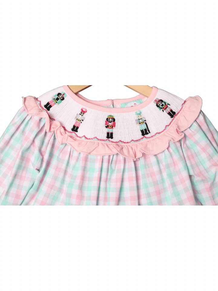 The Smocked Flamingo - Wholesale Bodysuit (Non-Footed) - Baby - Smocked Pink and Mint Gingham Nutcracker Bubble1