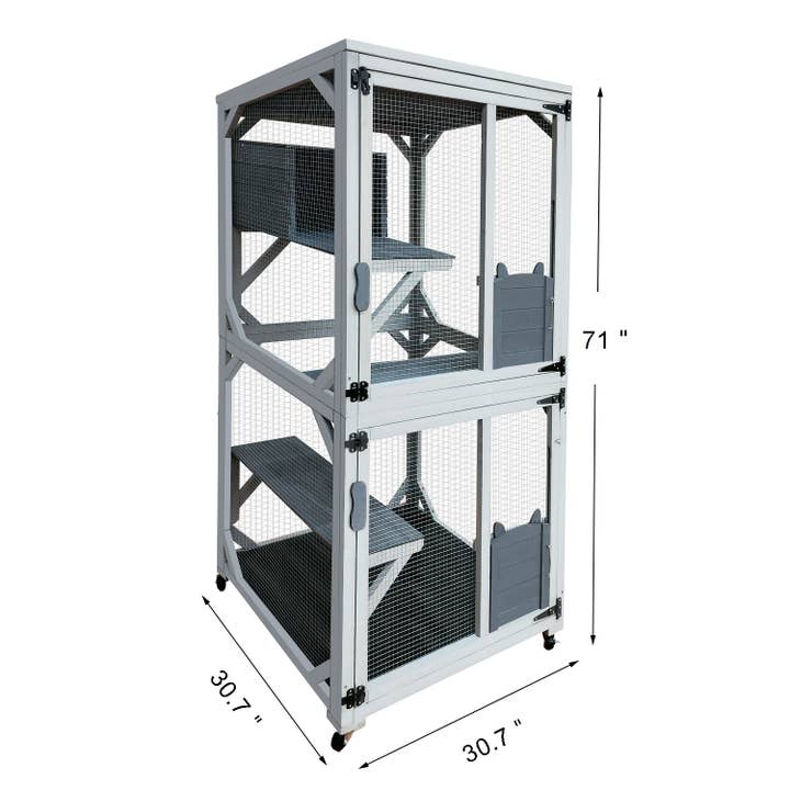 39F Inc. - Wholesale Pet Carrier - Cat - 71in Outdoor Wooden Catio with Roof and Wheels for Cats8