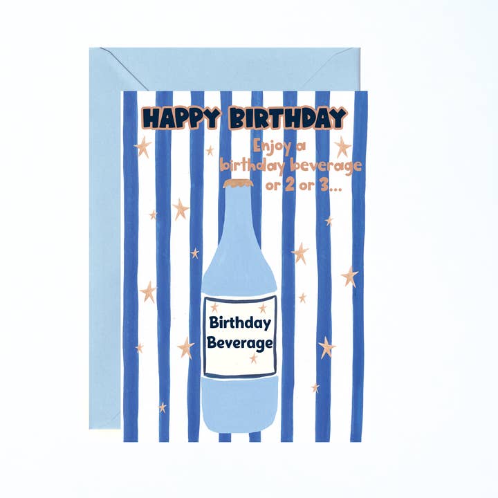 Birthday Beverage Birthday Card for wholesale by Charlotte Farr Illustrations
