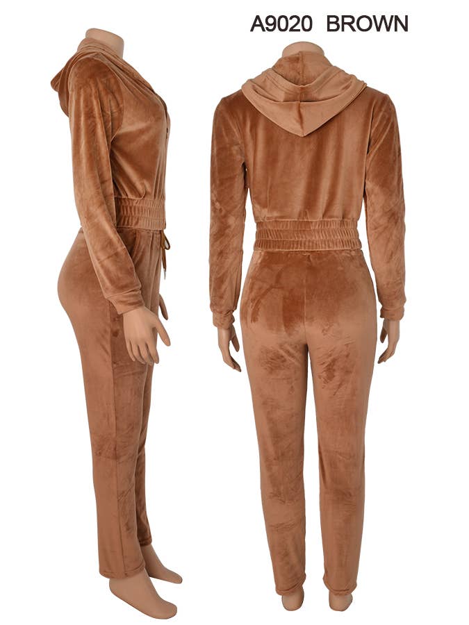 SSImport - Wholesale Lounge Set - Women's - A9020 3PCS/SET VELVET HOODIE JACKET TOP PANTS MIXSIZE 12SET