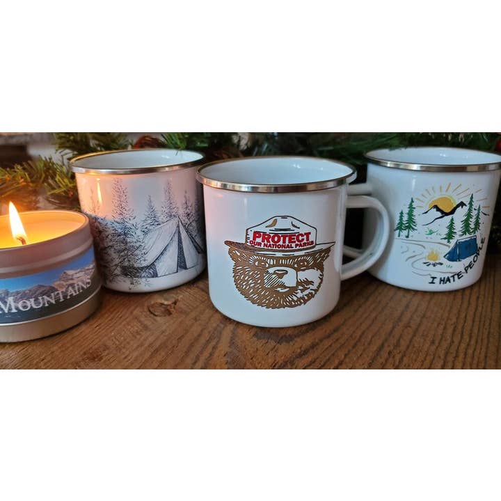 National Parks and Beyond - Wholesale Coffee Mug - Camping in the Woods Enamel Camping Cup