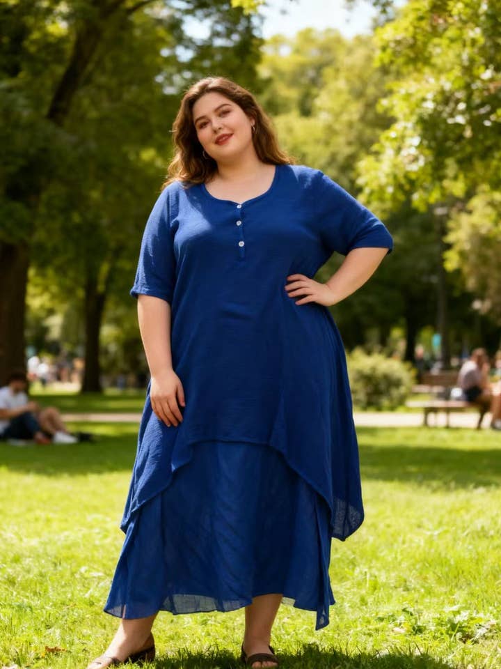 Robe en coton 2 pièces réf 9726 pour la vente par Lea & Luc - Grandes Tailles