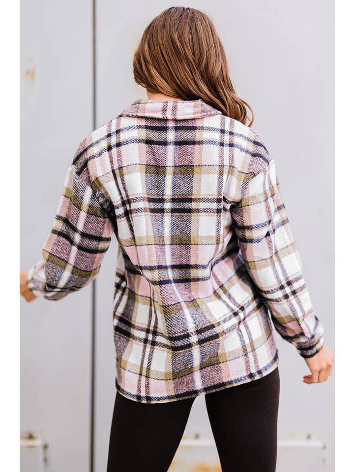 PRETTY BASH - Wholesale Shirt Jacket/Shacket - Women's - Plaid Pocketed Button Front Shacket17