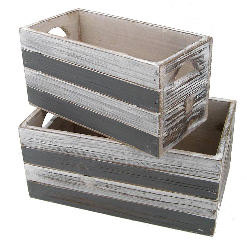 CB Home Collection - Wholesale Storage Bin - Gray Striped Nesting Crates - 2 Piece Set0