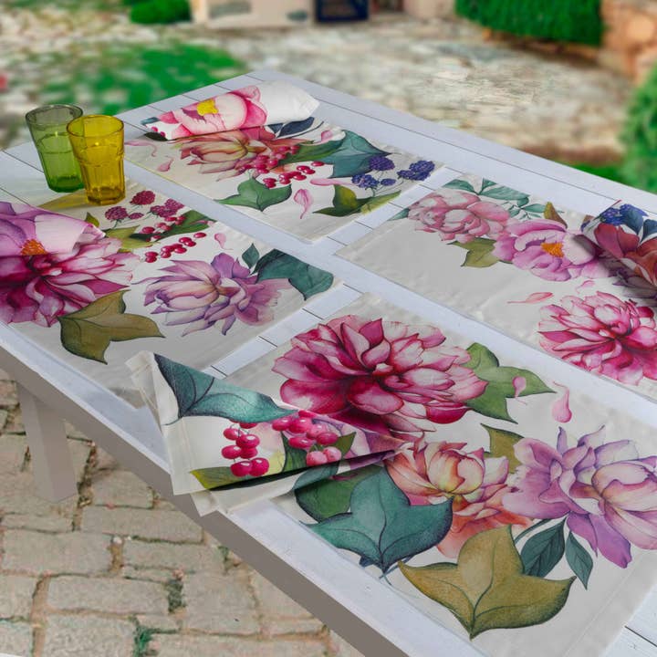The Napking – wholesale Placemat – Set of 4 Peony Cotton Satin Placemats 100% Made in Italy1