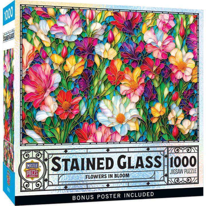 Masterpieces Puzzles - Wholesale Puzzle - Adult - Stained Glass - Flowers in Bloom 1000 Piece Jigsaw Puzzle