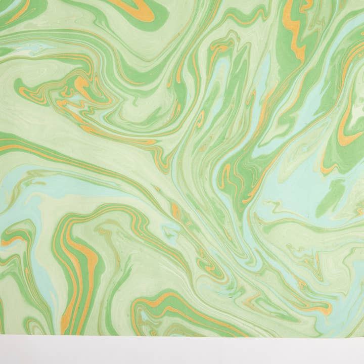 Paper Mirchi - Wholesale Flat Wrap - Hand Marbled Wrapping Paper Sheets - Fresh Mint