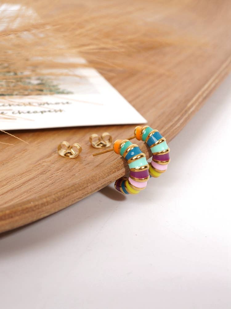 gold Stainless Steel Enamel Hoop Earrings for wholesale on Faire1