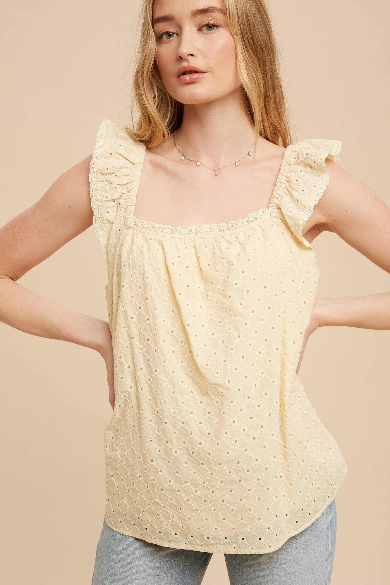 In Loom - Wholesale Blouse - Women's - EYELET FLUTTER SLEEVE COTTON BLOUSE0