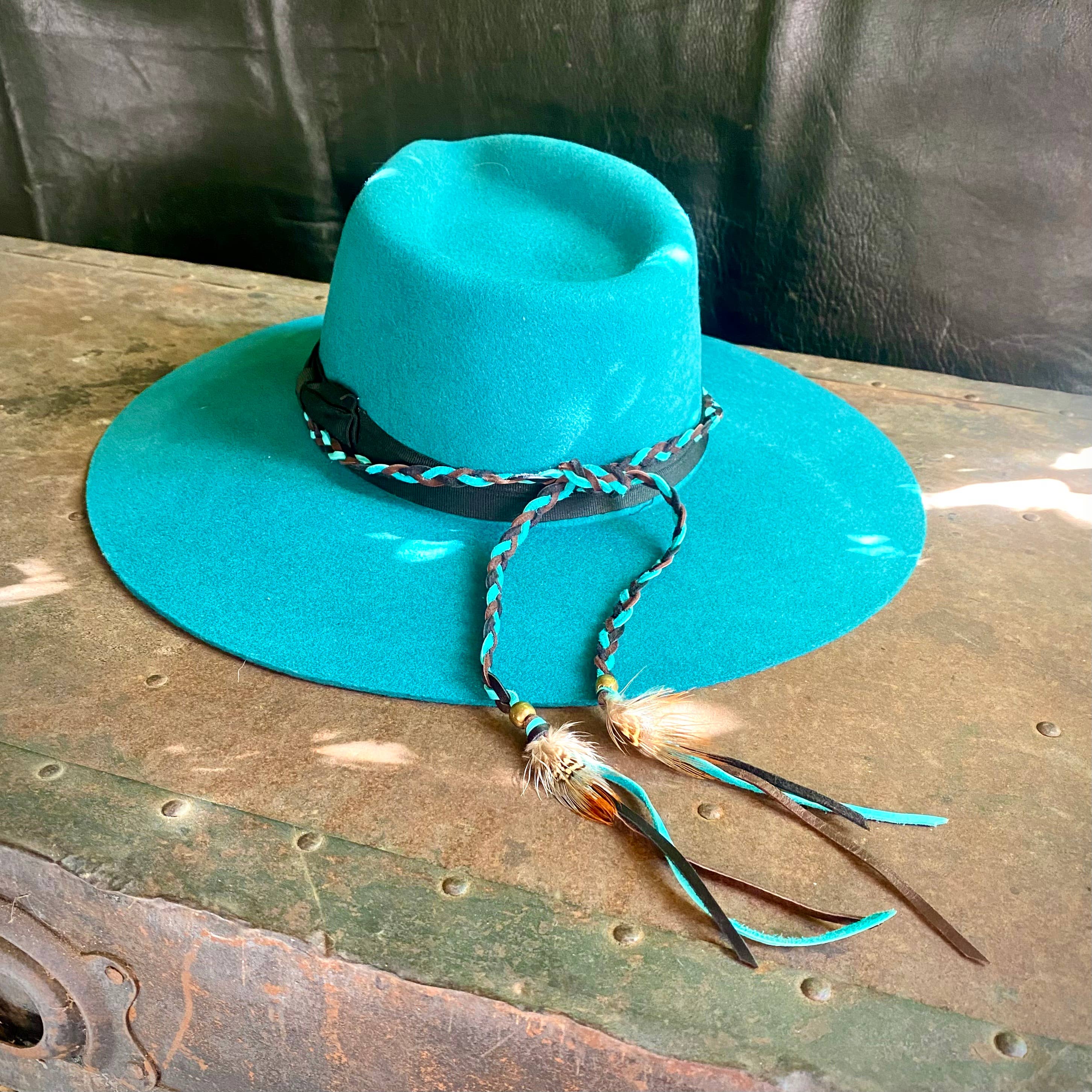 ASTALI - Venta al por mayor Accesorio para sombrero - Mujer - Accesorio de cuero trenzado - Turquesa óxido chocolate, cinta para sombrero8