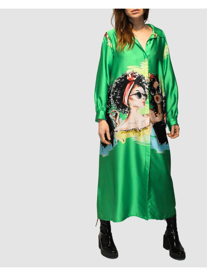 BanBat – wholesale Klänning - Dam – Satintryckt skjortklänning - REF: 3073612