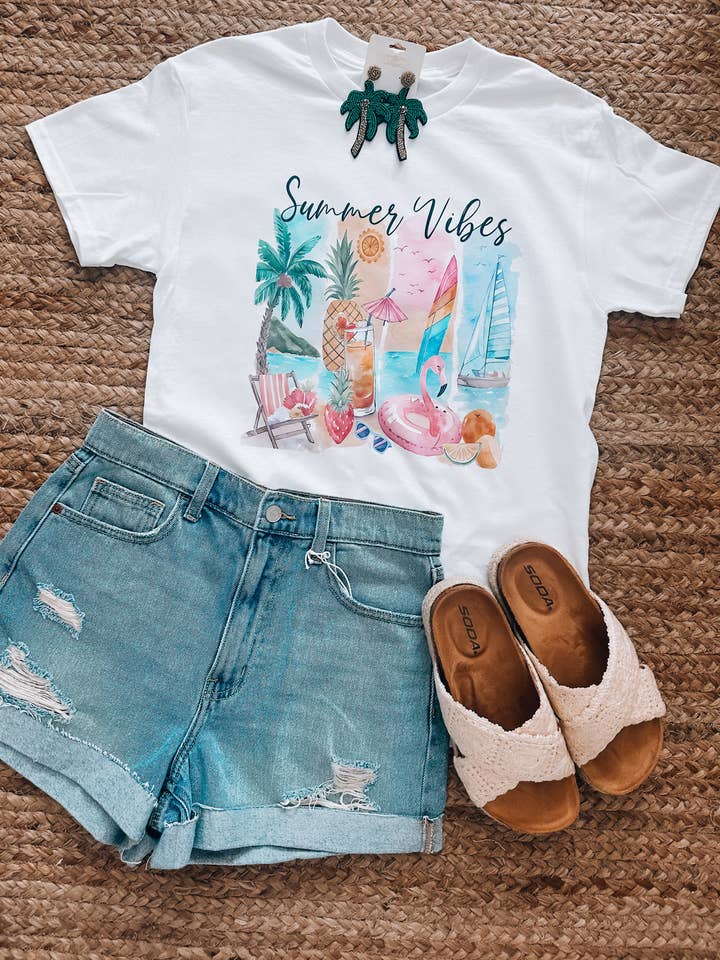 Summer Vibes Graphic Tee (S-2XL) for wholesale by The Sassy Owl