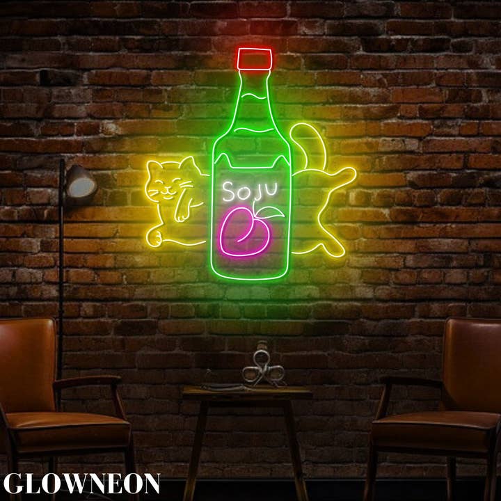 Glow Neon - Wholesale Neon sign - Cat Soju Bottle Wall Led Light, Korean Soju Bar Led Wall Art2