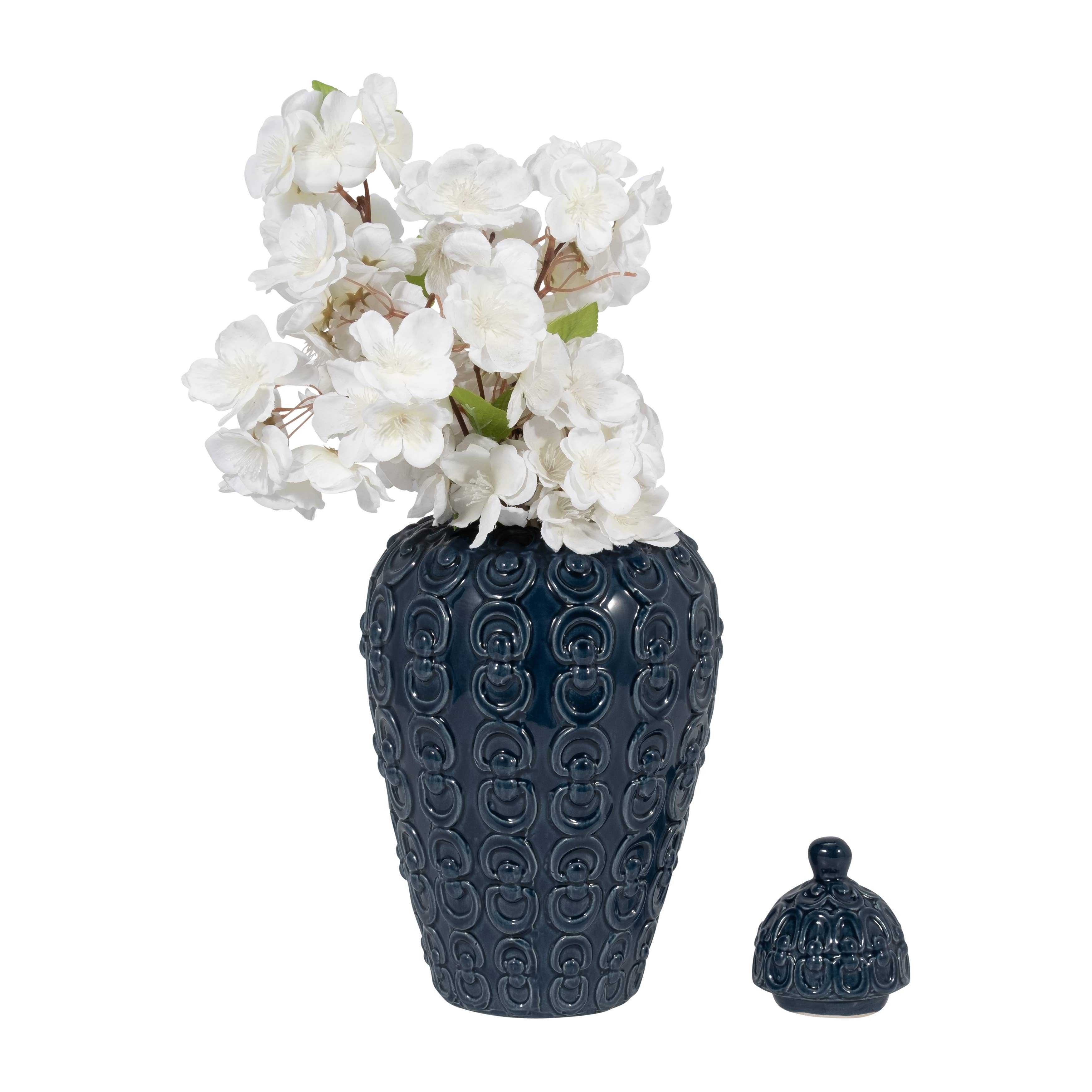 Sagebrook Home - Wholesale Decorative Jar - Decorative Jar - Blue Ceramic Chain Texture Lidded, 12 in.7