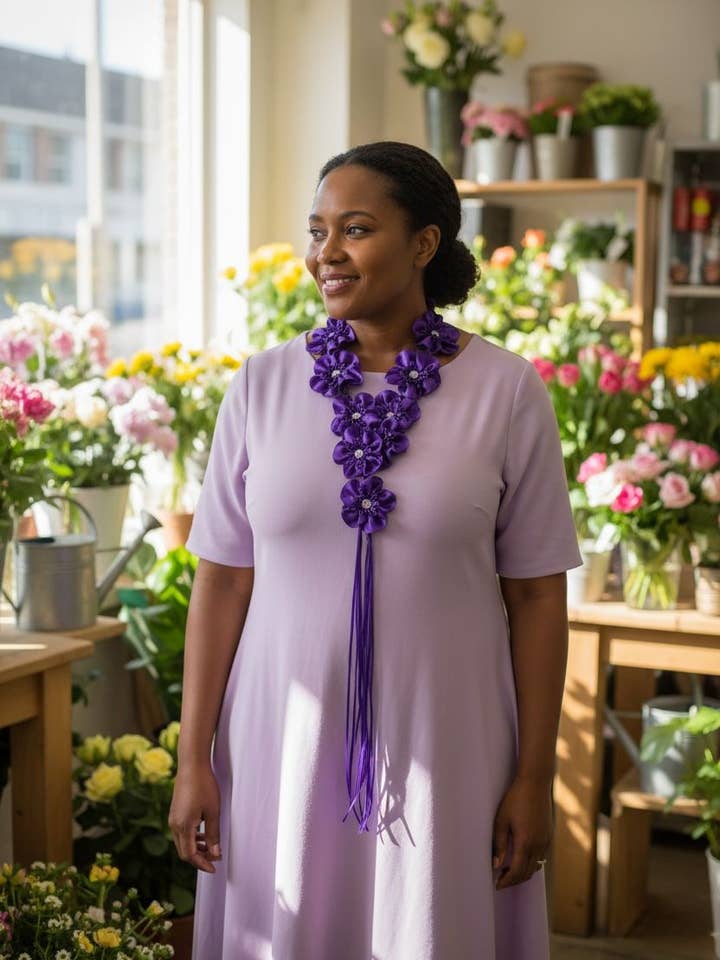 Poppy Flower Statement Necklace | Handmade Recycled Fabric for wholesale by Jianhui London