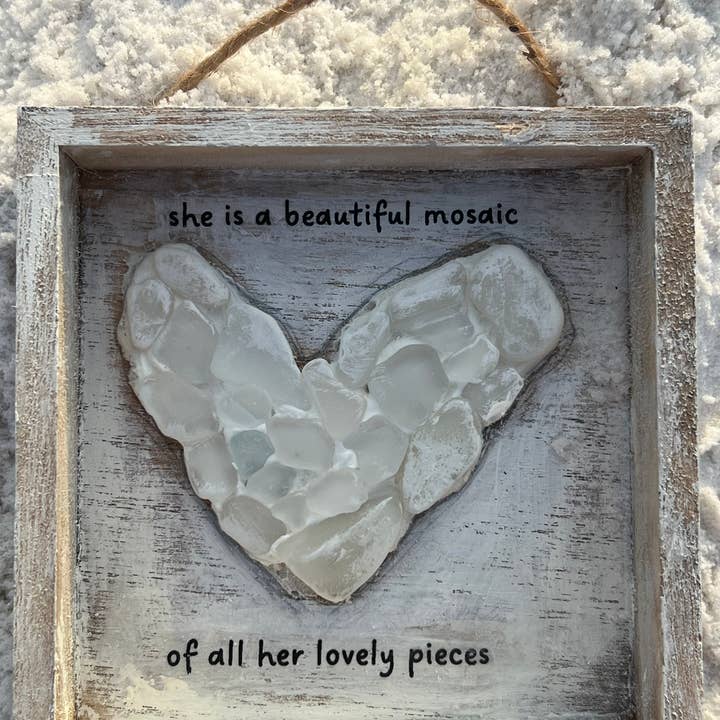 UnfiniSHEd - Wholesale Sign - Inspiration Mosaic Sea Glass Heart Art , Choose saying