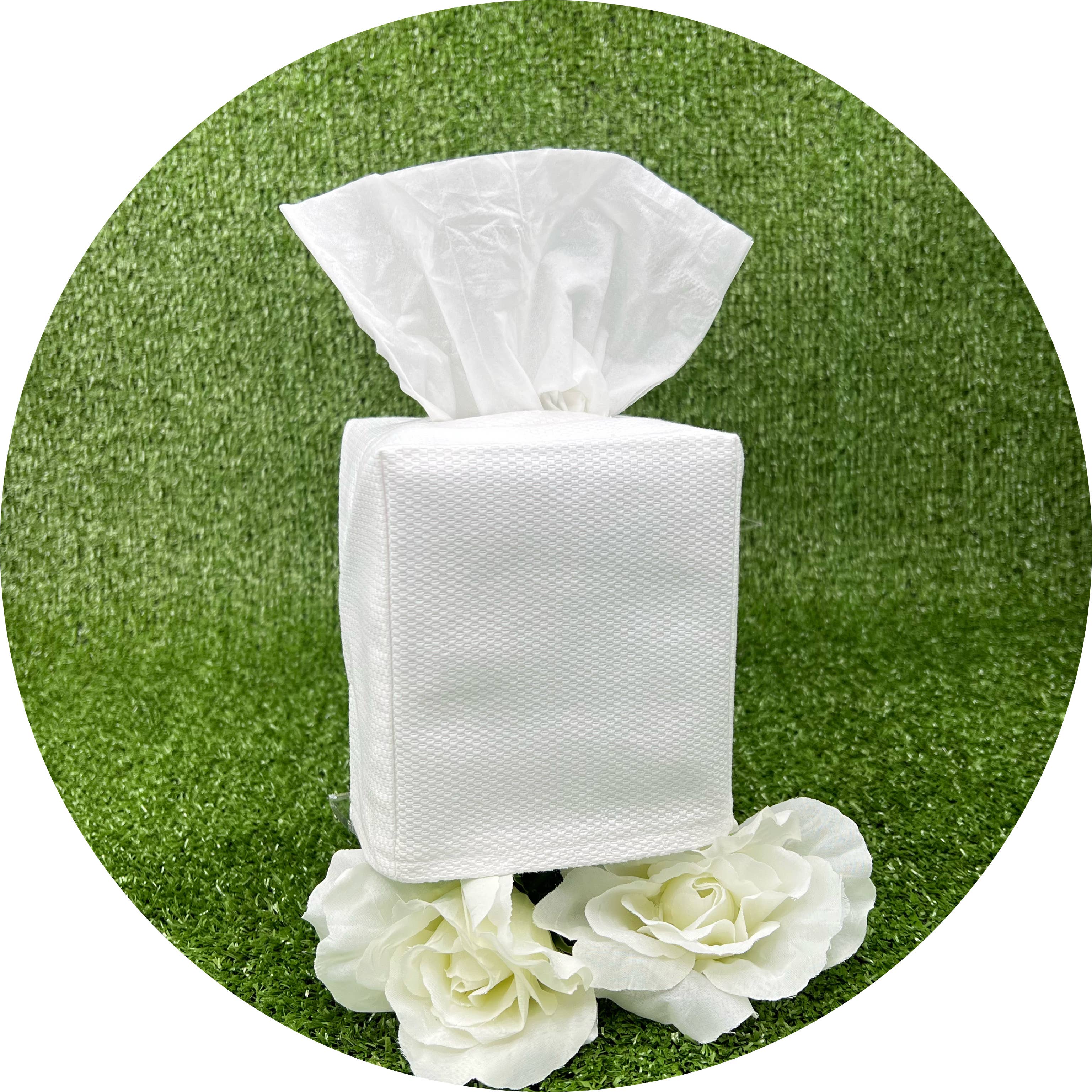 THE ROYALTY COLLECTION - Wholesale Tissue Box - White Cotton Pique Tissue Box Cover