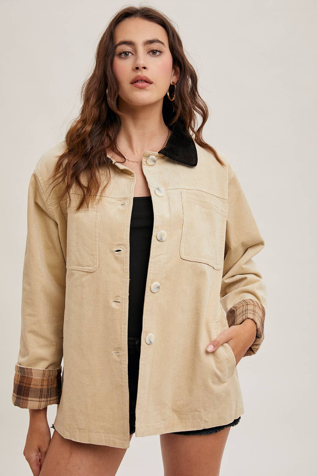 Peace Love Line - Wholesale Coat - Women's - PL4686 - CORDUROY BUTTON DOWN BARN COAT INNER PLAID14