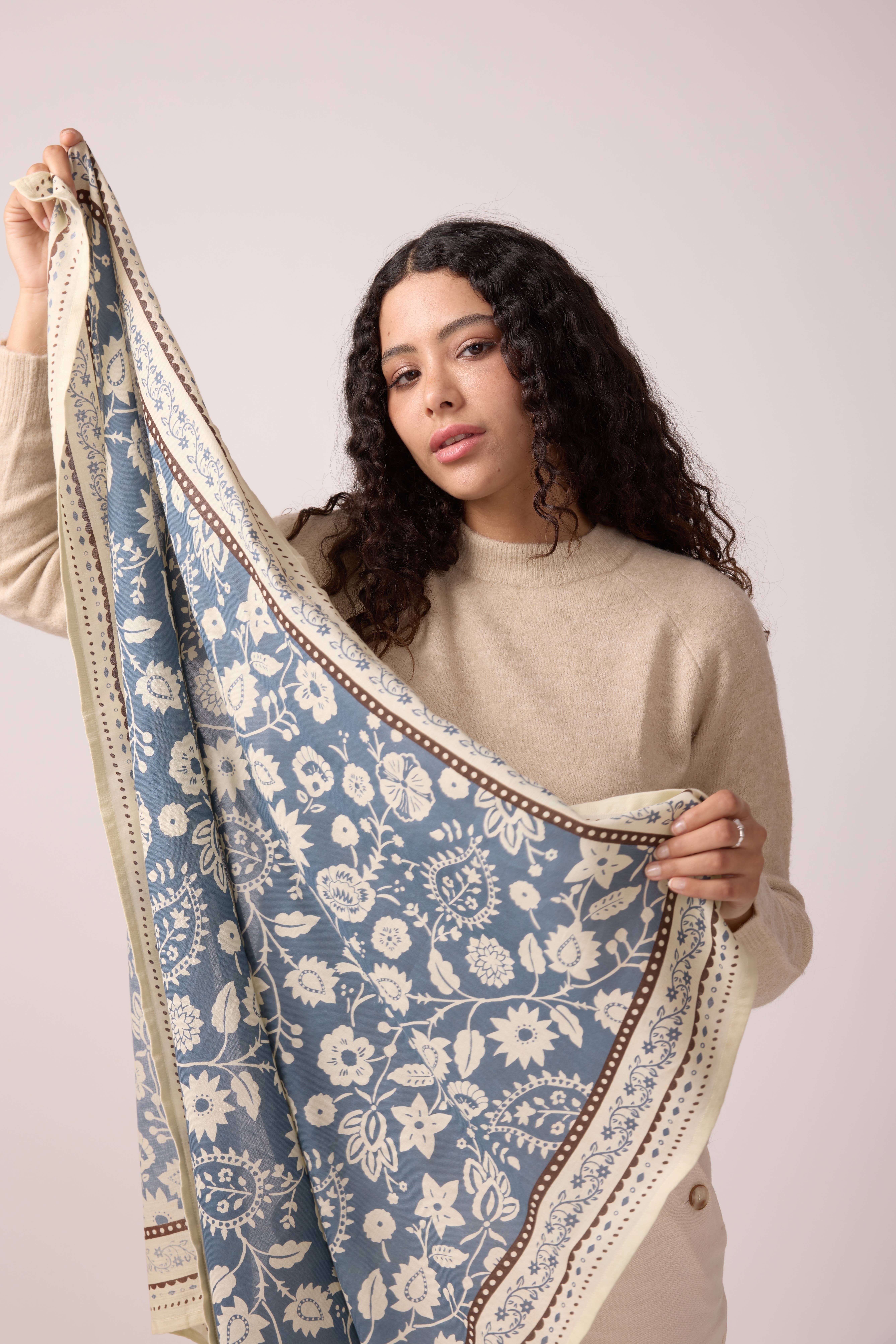 Maradji - Wholesale Scarf - Women's - STORM BLUE COTTON TWILL SCARF INDIENNES11