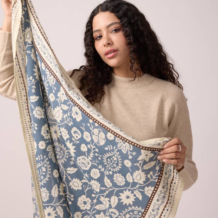 Maradji - Wholesale Scarf - Women's - STORM BLUE COTTON TWILL SCARF INDIENNES11