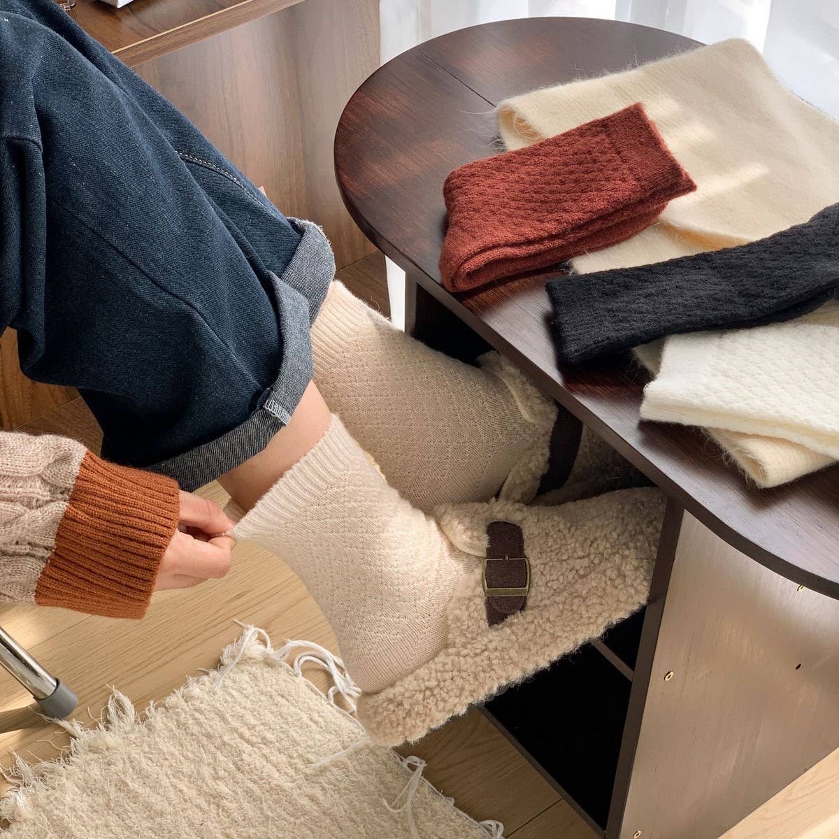 ACCITY - Wholesale Socks - Women's - Plaid Plush Socks Women Winter Thick Warm Cozy_CWMS028688