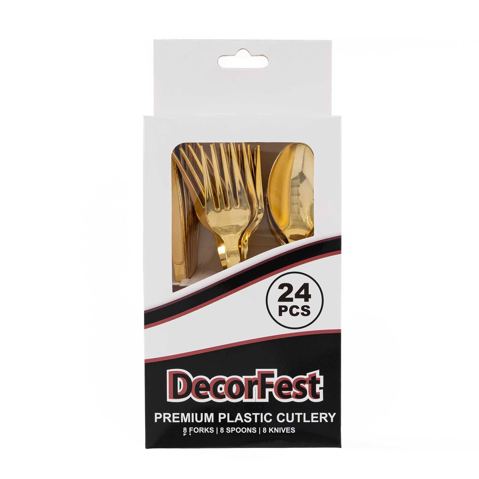 Or 24 pièces Ensemble de couverts en plastique - Doré en vente sur Faire3