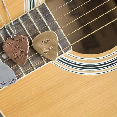 Custom Guitar Pick Necklace for wholesale by Woobie Beans Jewelry, Gifts & Apparel