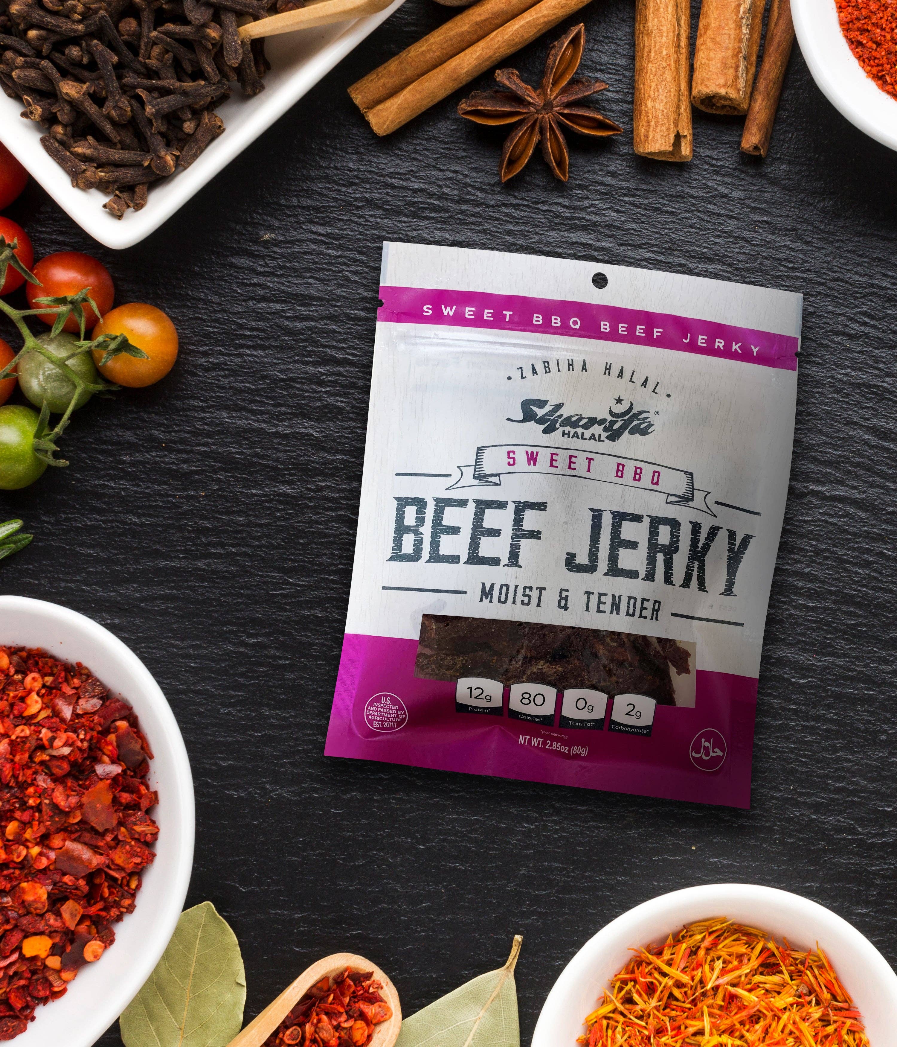 Sharifa Halal Snacks - Wholesale Jerky - Sharifa Halal Beef Jerky, Sweet BBQ, 2.85 oz. per bag4