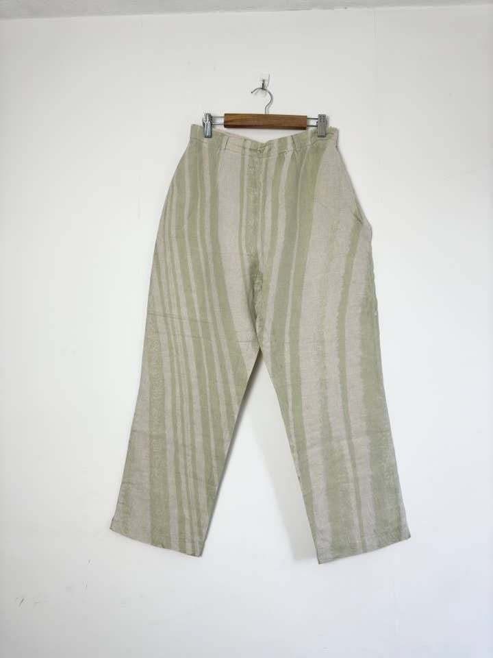 again & again - Wholesale Pants - Women's - Green Stripe Linen Trousers3