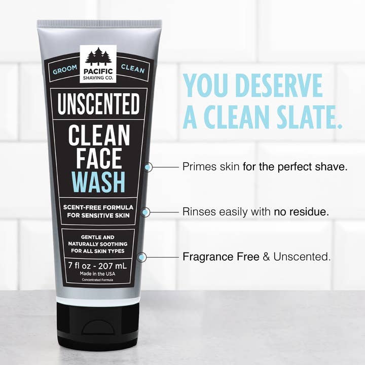 Clean (Unscented) Face Wash (7oz) for wholesale by Pacific Shaving Company