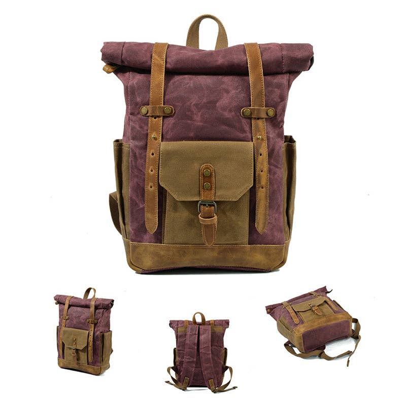 RockCow Leather Studio - Wholesale Backpack - Unisex - Wax Canvas With Full Grain Leather Travel Backpack Waterproof Waxed Canvas Laptop Rucksack Canvas Outdoor Backpack18