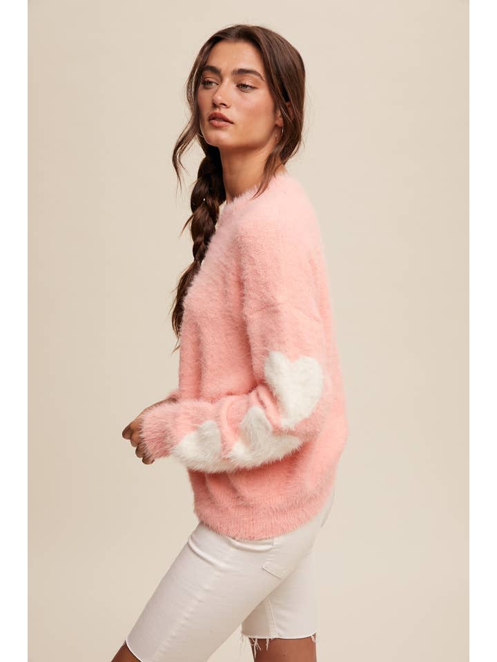 Listicle - Wholesale Knit Sweater - Women's - Fuzzy Heart-Sleeve Pullover Sweater LSW087238