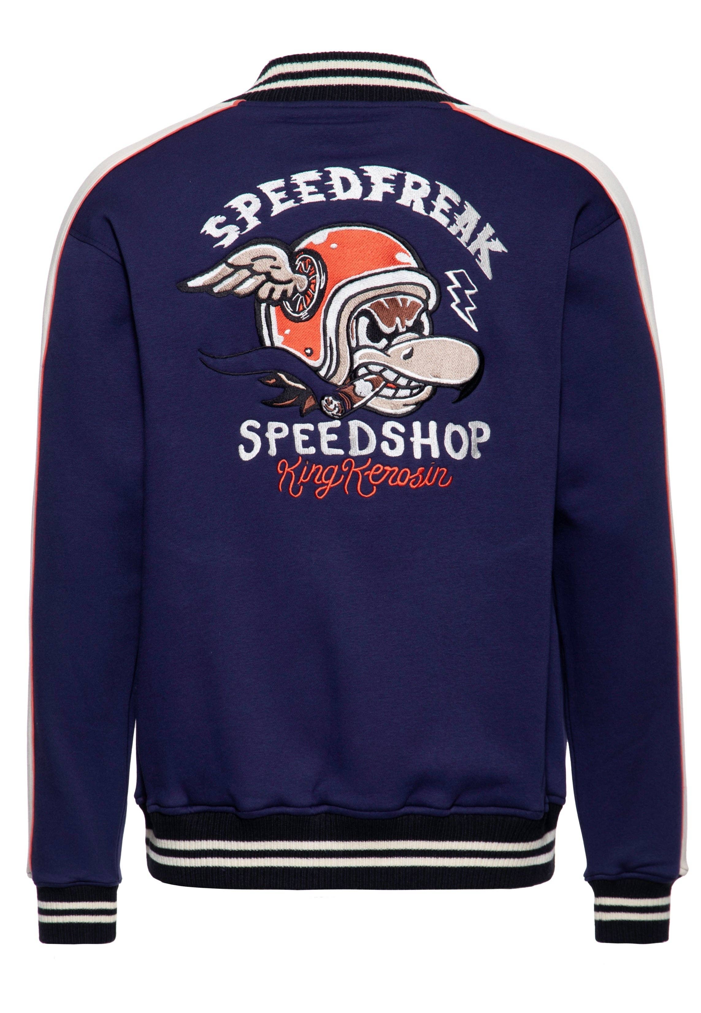 dark blue College Jacket "Speedfreak" for wholesale on Faire0