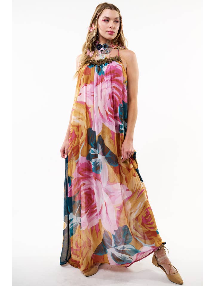 Teal rose Exotic Maxi Dress for wholesale on Faire