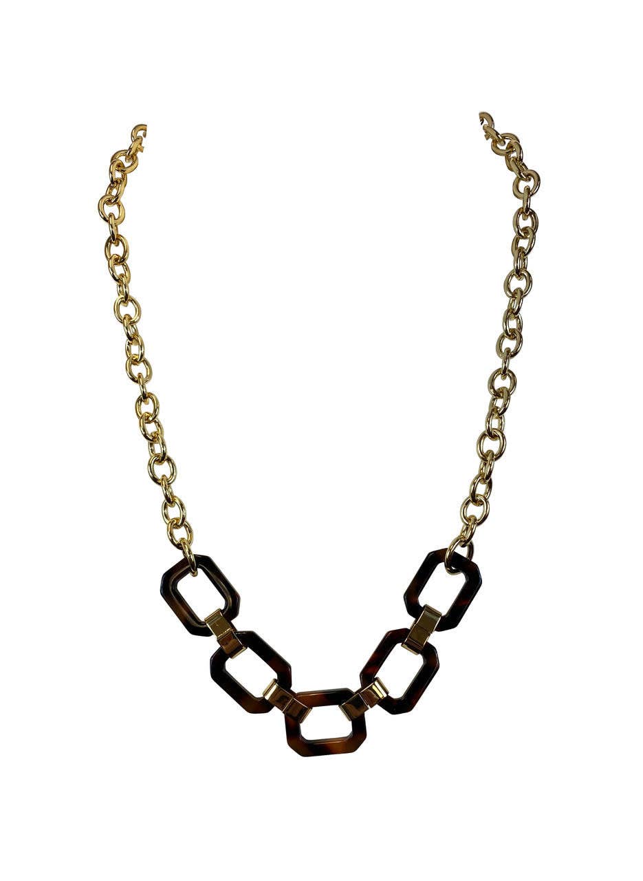 YOUZEY – wholesale Link & chain necklace – Tortoise Shell Goldtone Semi Chain Link Necklace0