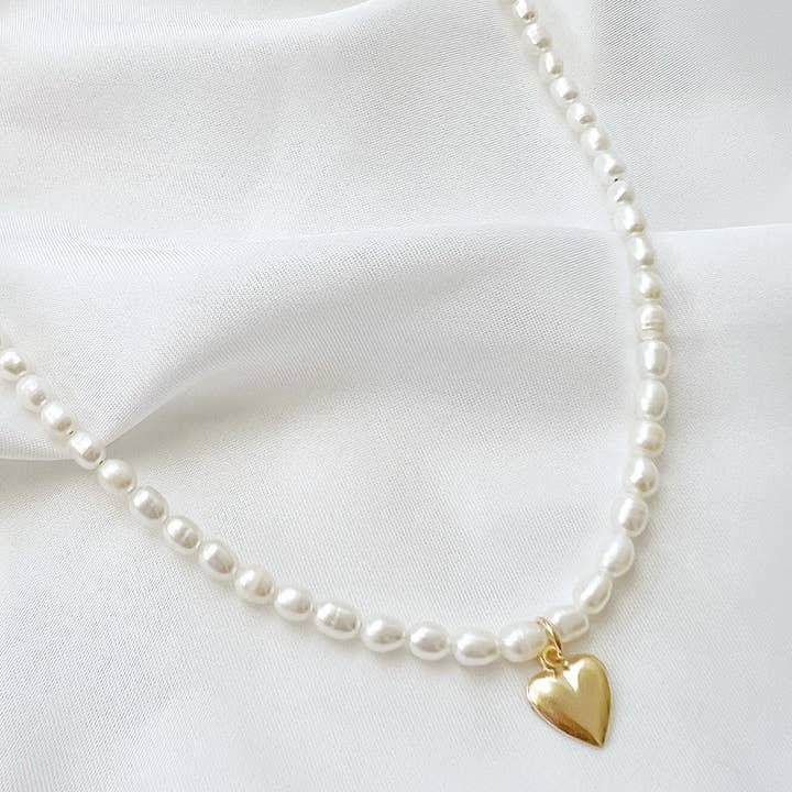 True by Kristy Jewelry - Wholesale Beaded/Pearl Necklace - Kassandra Heart Freshwater Pearl Beaded Necklace Gold Filled