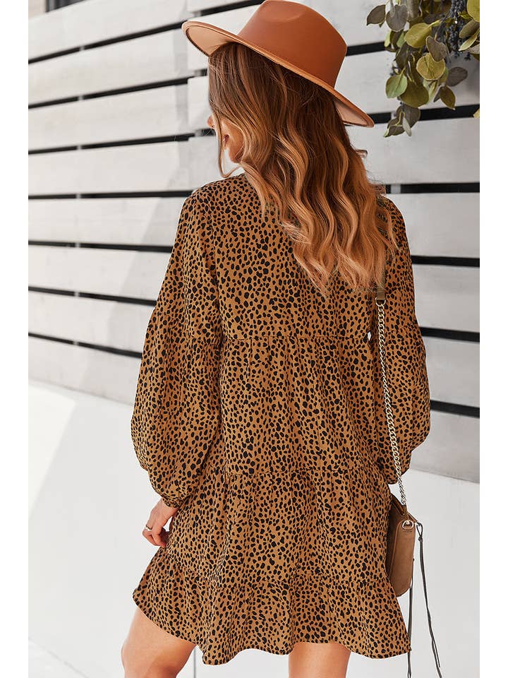 Supreme Fashion - Wholesale Dress - Women's - V Neck Drop Shoulder Cheetah Print Tunic Dress1