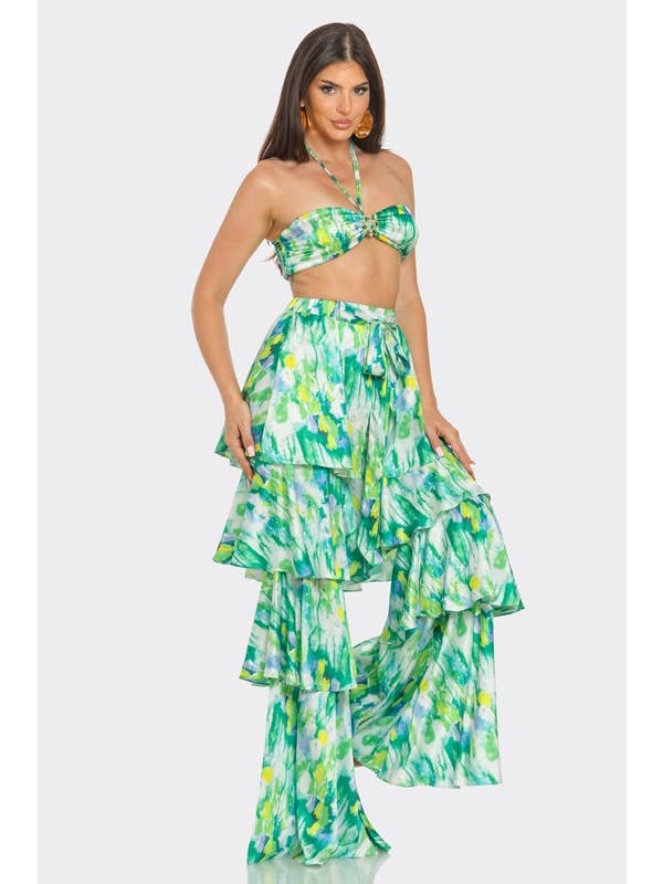 BANJUL - Wholesale Top & Pant Set (NOT Loungewear) - Women's - BCCTP44574 2Pcs Print Top & Ruffle Pants Set