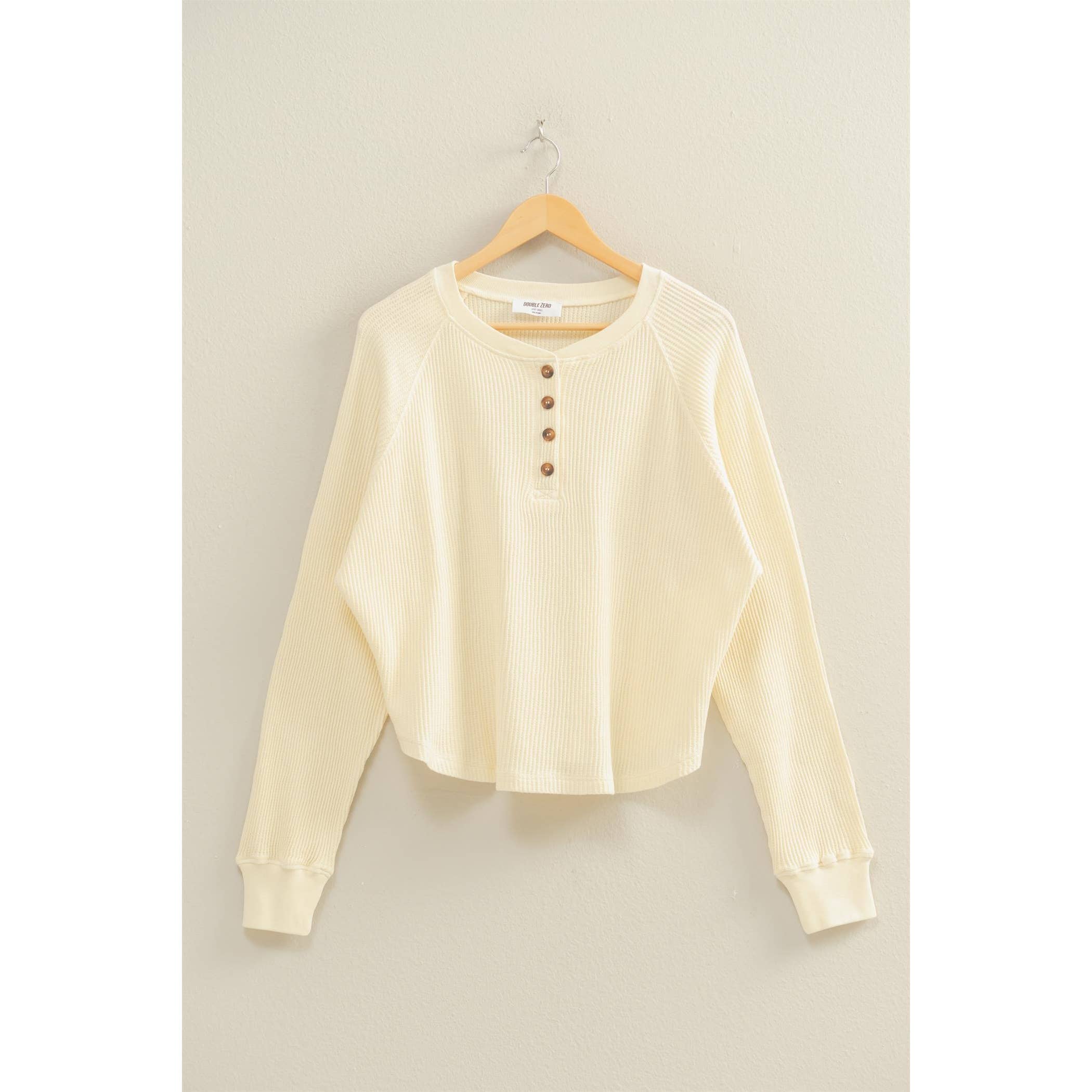 Double Zero - Wholesale Sweatshirt - Women's - Mineral Washed Henley Waffle Raglan Sleeve Top11