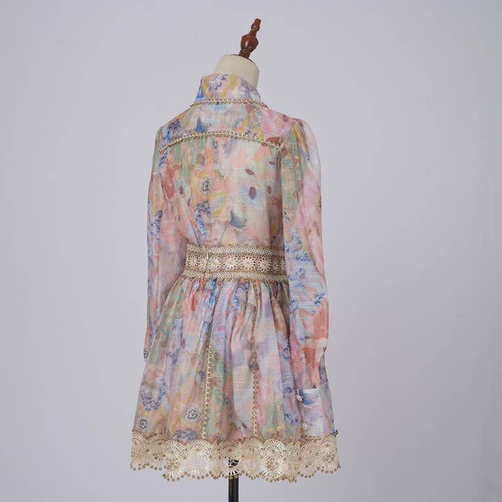 Multi Colored DR427Y Elegant Lace Short Skirt Set with Diamond Buttons for wholesale on Faire4