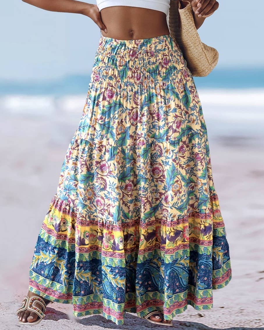 Rosa Clothing - Wholesale Skirt - Women's - Swing Style Bohemia Ethnic Floral maxi skirt31