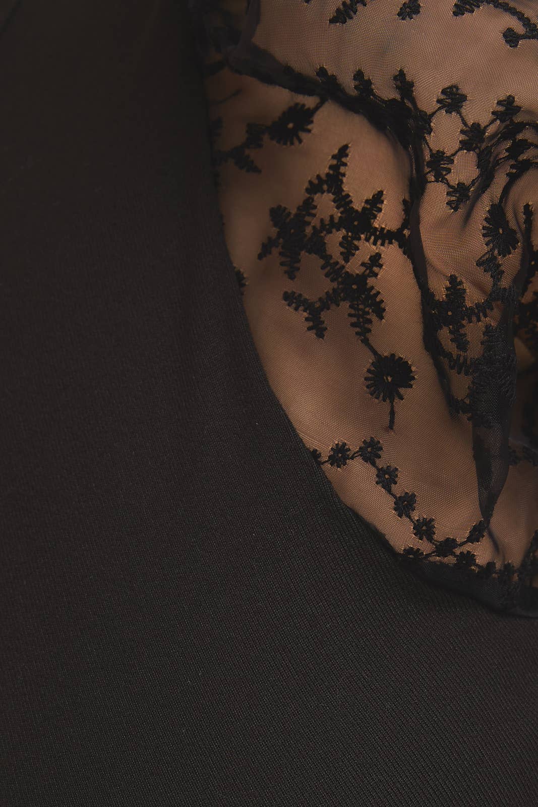 Black ROUND NECK LACE PUFF SLEEVE KNIT + LACE MIX BODYSUIT for wholesale on Faire7