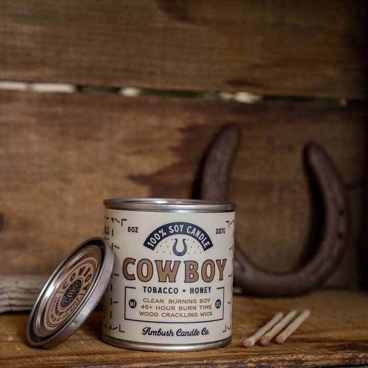 Ambush Candle Co. – wholesale Jar/filled candle – Cowboy | Tobacco + Honey 8oz Soy Candle15