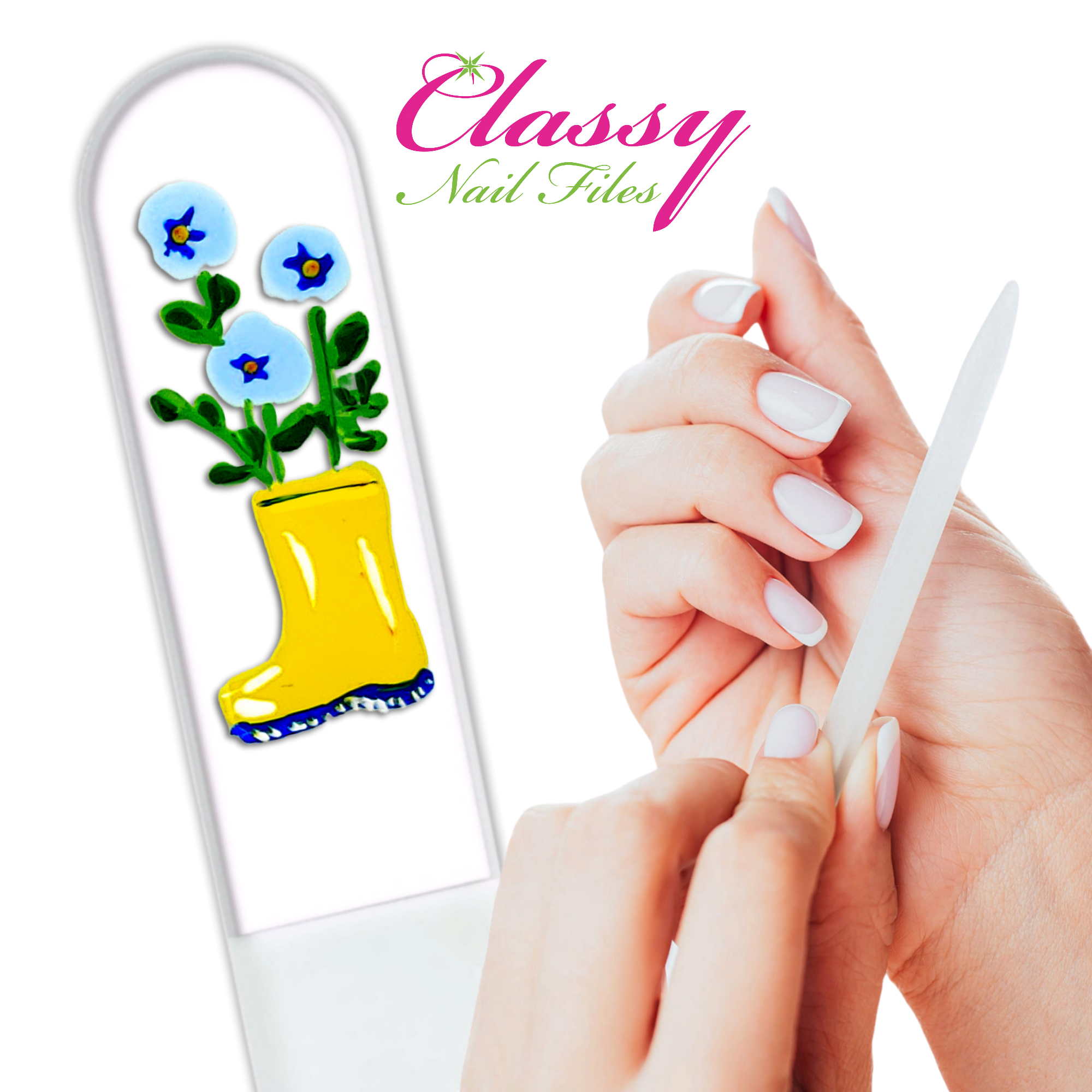 Classy Nail Files - Wholesale Nail File - Rainy Days Boot Flower Pansy Hand Painted Crystal Nail File3