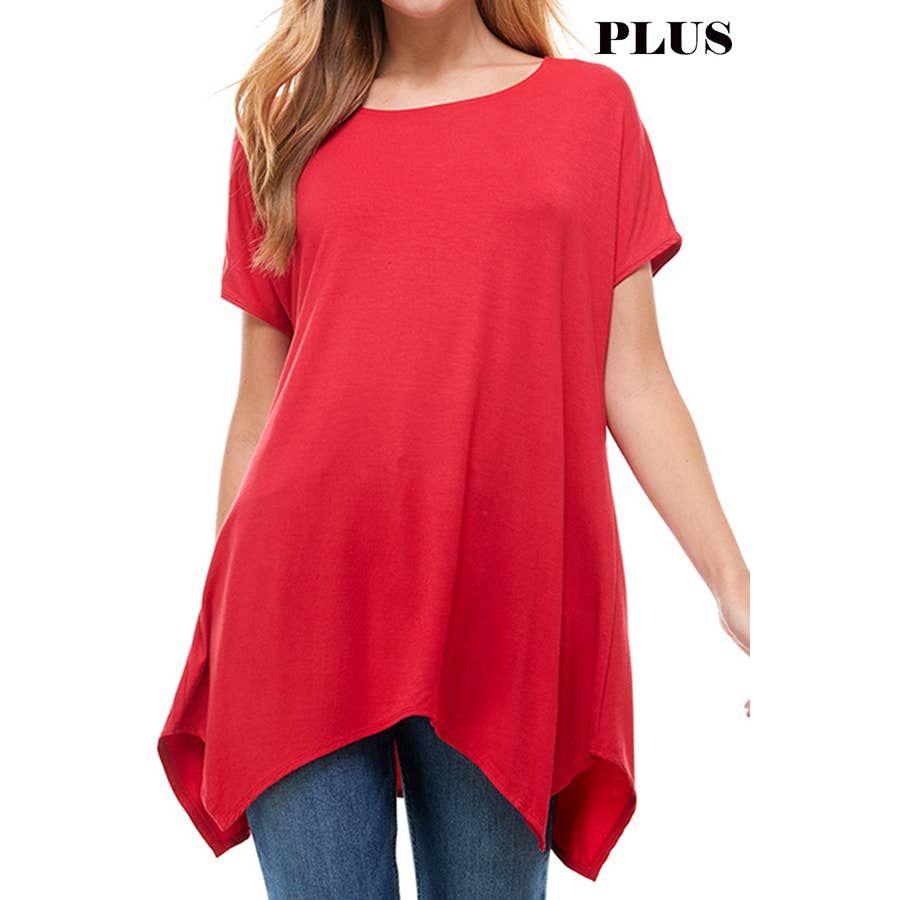 Azules Clothing - Wholesale Tunic - Women's - ATP-2307RSX Plus Size Asymmetric Short Sleeve Tunic11