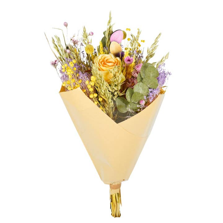 Wildflowers by Floriette – wholesale Dried/pressed flowers – Romantic Easter Bouquet - with Artificial Yellow Rose