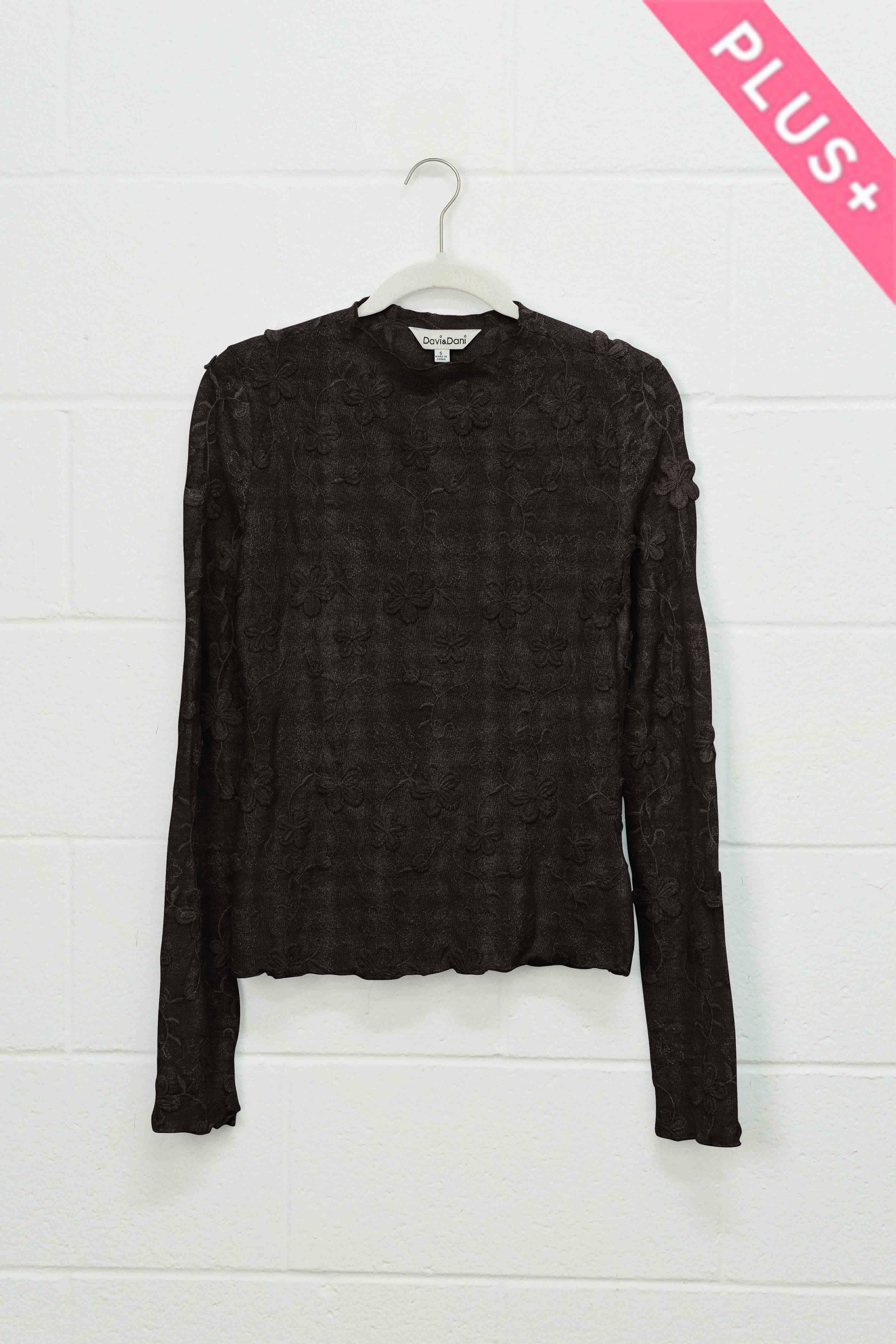 Davi & Dani - Wholesale Gebreide top - Dames - PLUS LANGE MOUWEN GEBORDUURDE MOCK NECK MESH TOP7